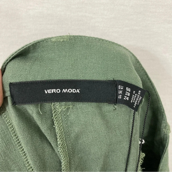 New Vero Moda Army Green Linen Blend Wide Leg Pants size 24 - Picture 2 of 11
